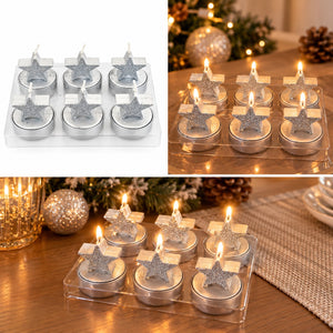 Migros silver star candles displayed on a festive Christmas table