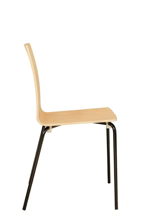 Scandi Minimalist Plywood Dining Chair – Beech Wood Chair with Black Steel Frame