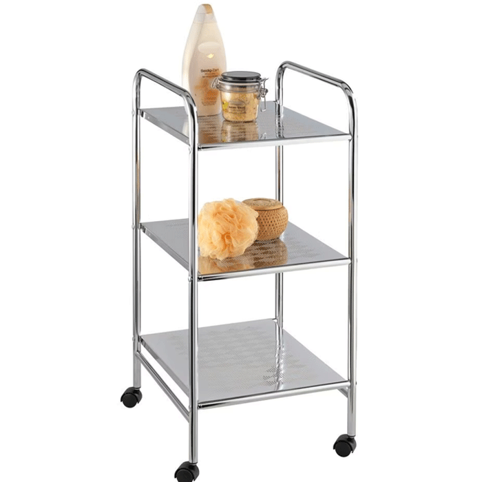 Wenko Sando 3-Tier Rolling Trolley – Compact Chrome Storage Cart for Bathroom, Kitchen & Living Room