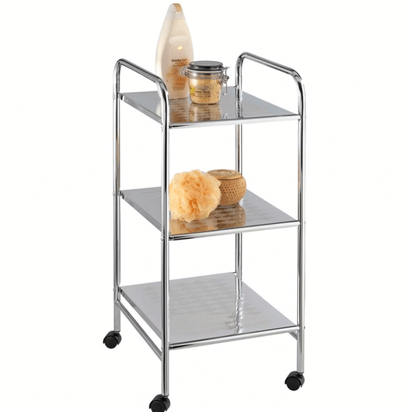 Wenko Sando 3-Tier Rolling Trolley – Compact Chrome Storage Cart for Bathroom, Kitchen & Living Room