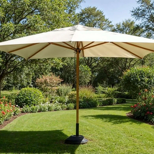 Bergamo Large Eucalyptus Wood Parasol – 3x4m Taupe Sun Umbrella with Water-Repellent Canopy