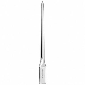 Close-up of VEGA cocktail pick rectangular handle and polished stainless steel finish