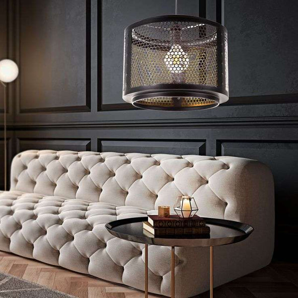 Nino Germany VITO Cage Pendant Light – Industrial Black & Gold Hexagonal Hanging Lamp