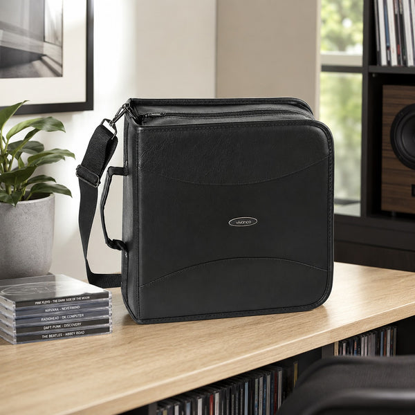 Vivanco PRO CDK 320 black CD and DVD storage bag displayed in a modern media room