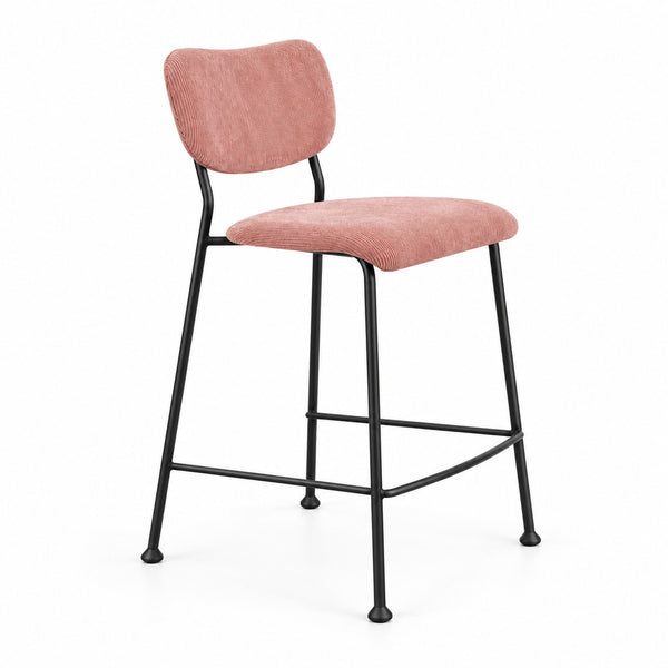 Zuiver Benson Counter Stool 64.5 cm in pink ribbed upholstery with black metal frame